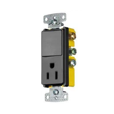 Bryant RCD308BKTR Residential Grade 3-Way Combination Rocker Switch With Receptacle