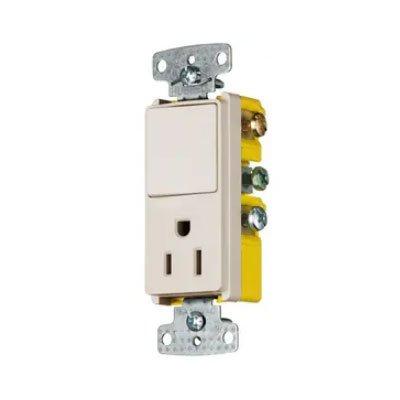 Bryant RCD108LA Residential Grade Single Pole Combination Rocker Switch With Receptacle