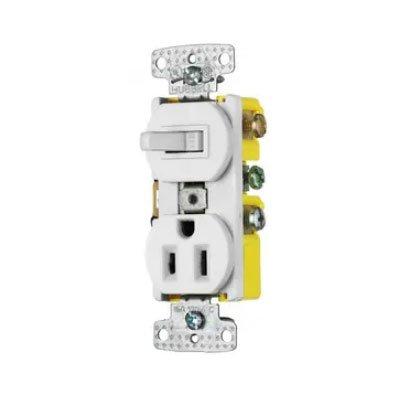 Bryant RC108WTR Residential Grade Single Pole Combination Toggle Switch With Receptacle