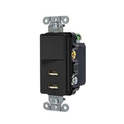 Bryant USBB102BK Residential Grade Single Pole Rocker Switch With USB