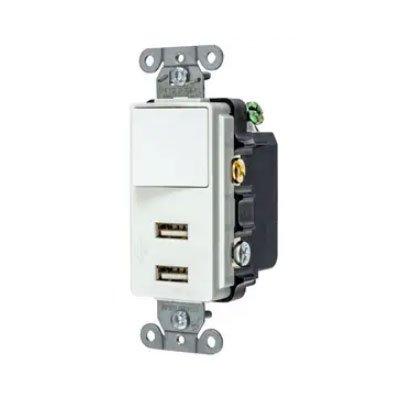 Bryant USBB102W Residential Grade Single Pole Rocker Switch With USB